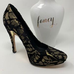 Alice & Olivia Gold & Black Velvet Heels